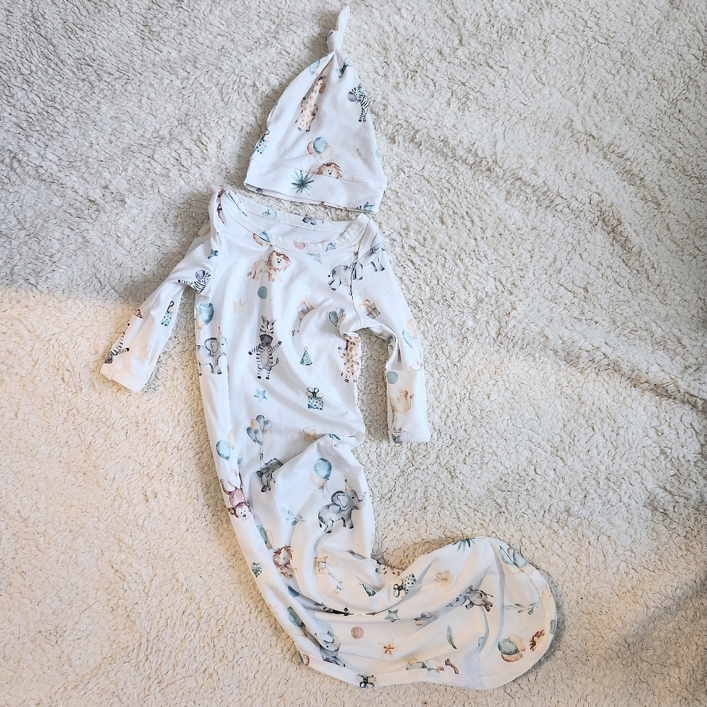 Baby Noah Knotted Tie Gown with Hat Long Sleeve 0-3 months